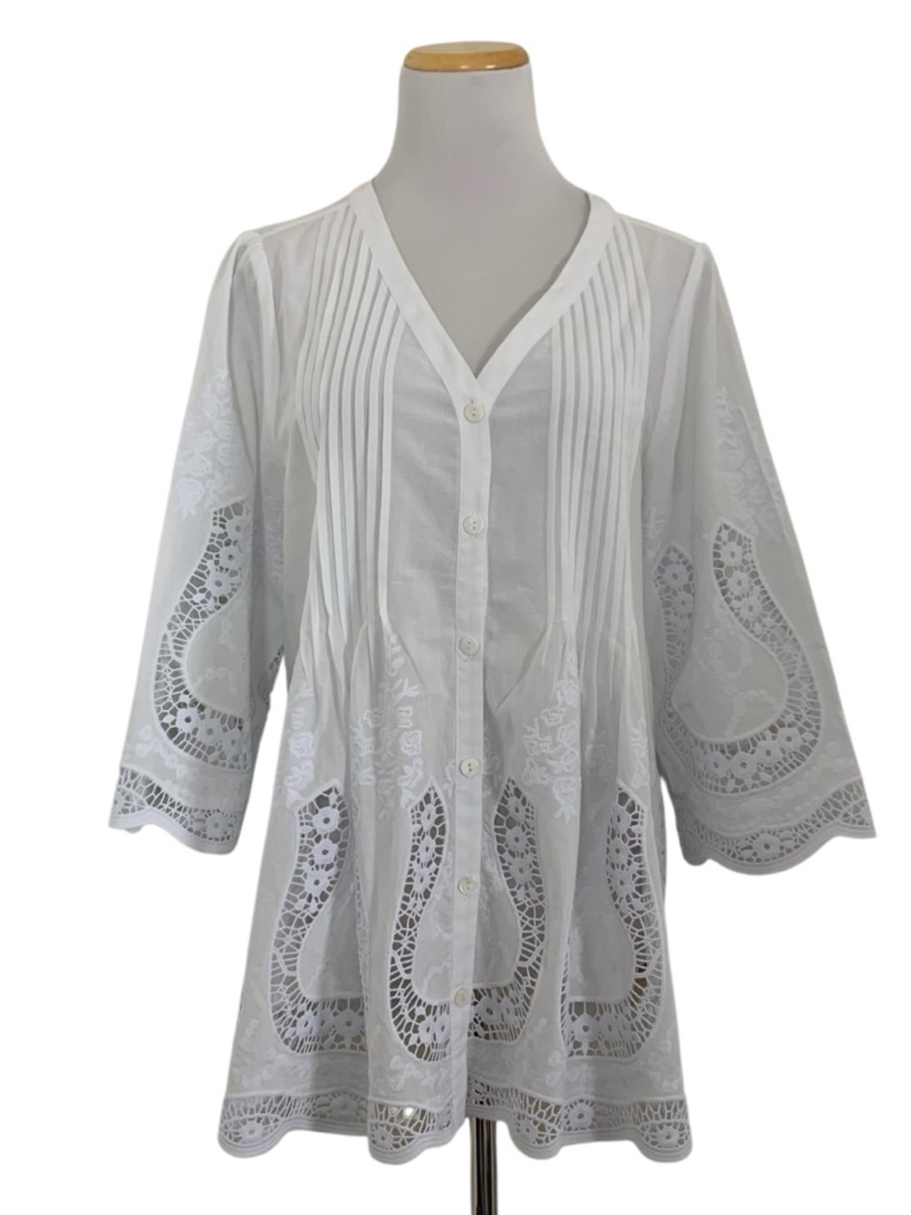 Soft Surroundings White Eyelet Embroidered Tunic Top Women’s M Boho Coastal